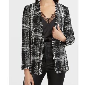 Express Black Plaid Collarless Boucle Blazer Jacket Medium